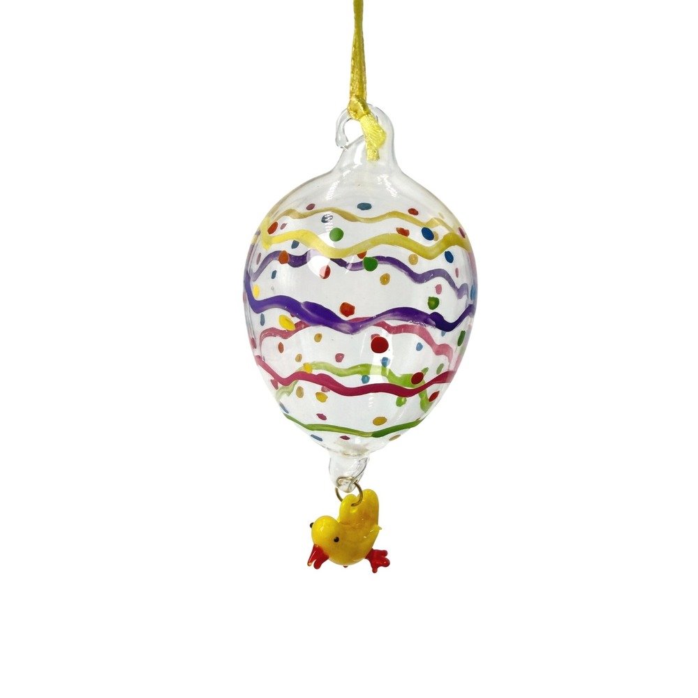 Blown Glass Easter‎ Egg Ornament Baby Chick Charm Dangle Pastel Hand Painted